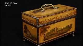 Hygra TC733 Antique Toleware Tea Chest with Landscape Paintings Iconic Circa 1765 [upl. by Amikahs]