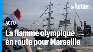 JO Paris 2024  la flamme olympique en route vers Marseille à bord du Belem [upl. by Ytirahs]