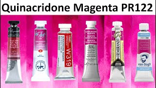 Quinacridone Magenta PR122 Watercolor Comparison  White Nights Holbein Sennelier WampN Van Gogh [upl. by Buyse]