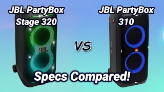 JBL PartyBox Stage 320 Specs Vs JBL PartyBox 310 Specs Compared [upl. by Gracye]