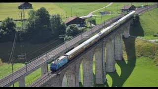 Züge an der Lötschberg Nordrampe  TEE mit Bergkulisse und Kanderviadukt [upl. by Ahsiekan645]