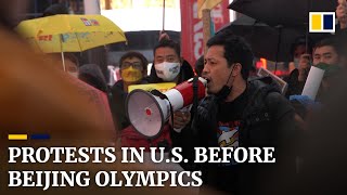 Protesters in the US rally against Beijing Winter Olympics hours before its opening ceremony [upl. by Haleehs]