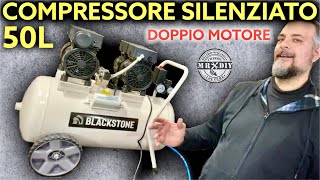 Miglior compressore silenziato 50L economico Doppio motore oilless BLACKSTONE AGRIEURO Silenzioso [upl. by Nojad750]