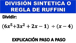 Regla de ruffini o division sintetica  División de polinomios  Ejemplo 2 [upl. by Nehepts528]