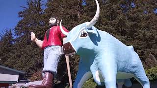 49ft Paul Bunyan amp Babe the Blue Ox Statues at the Trees of Mystery in Klamath CA [upl. by Ryann]