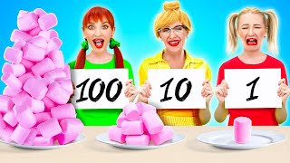 100 LAYERS FOOD CHALLENGE  Giant VS Tiny Food For 24 Hours by 123 Go CHALLENGE [upl. by Kira729]