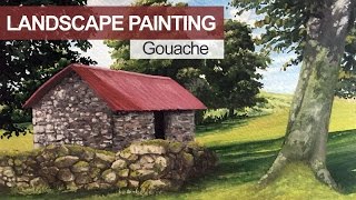 How to Paint a Landscape  Gouache [upl. by Falo83]