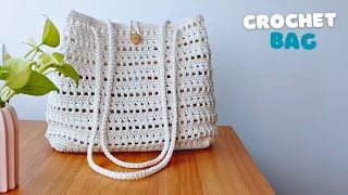 Easy Crochet Tote Bag  Crochet Net Bag You can make it for a gift  ViVi Berry Crochet [upl. by Joris322]