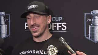 Brad Marchand Accepting Leadership Role in Patrice Bergerons Absence  Bruins Interview [upl. by Urien864]