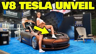 We took The worlds FIRST V8 Tesla to SEMA and it was a WILD RIDE [upl. by Nairbal750]