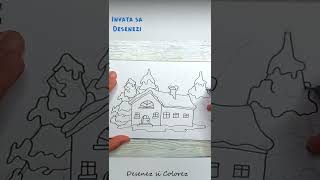 🎄PEISAJ DE IARNA DESENAT SI COLORAT Usor  Desene de CRACIUN🎄 shorts [upl. by Kos]