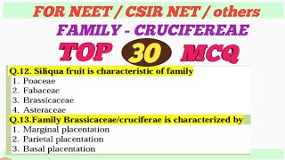 Important MCQ on family CruciferaeBrassicaceaeMustard Family Cabbage Family [upl. by Worrad632]