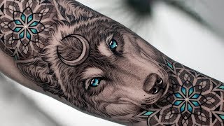 REALISTIC WOLF amp GEOMETRIC TATTOO TIME LAPSE [upl. by Lledor]