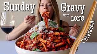 Sunday Gravy Pasta MUKBANG  Recipe with LONG Casarecce [upl. by Arayt446]