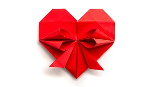 Corazón de papel de origami con lazo  Corazón de San Valentín [upl. by Eillom]