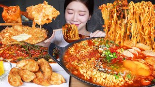 ASMR MUKBANG  걸쭊한 순두부불닭볶음탕면 ❤️‍🔥 바삭한 고기군만두와 매운 파김치 마무리로 라죽까지 먹방 Soft Tofu Buldak Ramyun amp Kimchi [upl. by Orenid101]