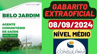 GABARITO EXTRAOFICIAL  Belo JardimPernambuco  Agente Comunitário Saúde  Nível Médio  CONSULPAM [upl. by Van]