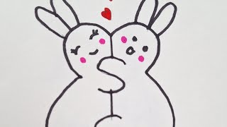 How to draw Love rabbits from s  s Cute couple rabbits step by step process of rabbits drawing [upl. by Houston858]