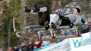 Schlittenrennen in Bayern Wer fliegt am weitesten [upl. by Eekaz]