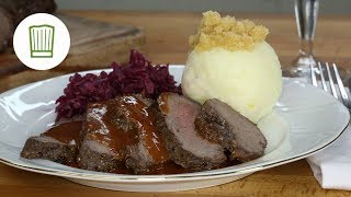 Sauerbraten mit Rotkohl und Knödel  Chefkochde [upl. by Odette]