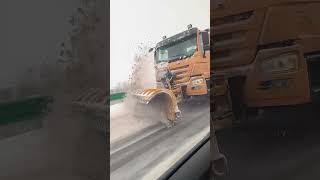 Process of a Snowplow with a Giant Shield Clearing Snow from the Road [upl. by Frederico460]