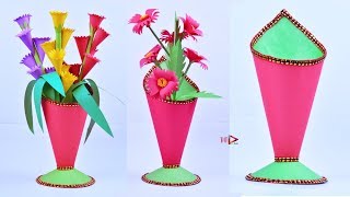 Paper Cone Shaped Flower Pot Easy  How to Make Beautiful Flower Vase at Home  DIY Craft Ideas [upl. by Hsekar]