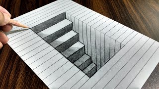 How to Draw 3D Steps in a Hole  Line Paper Trick Art [upl. by Jaan968]