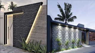 50 Modern Front Wall Design Ideas 2023 Exterior Wall Tiles Design  wall light decoration [upl. by Leeda]