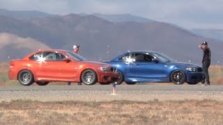 450 HP BMW 135i vs 440 HP BMW 1M Coupe Half Mile Runway Drag Race [upl. by Myra]