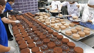 Mass production of 600 ganache chocolate cakes  Cake factory [upl. by Cousin18]