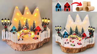 How to Make Diy Christmas Centerpiece Decoratiuni de Craciun Case din role de carton [upl. by Lias770]