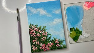 Easy flower painting cloud painting technique acrylic painting tutorial for beginners [upl. by Atiuqrahs824]