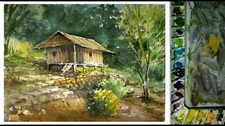 Watercolor Painting  Village house in Countryside [upl. by Ahras66]