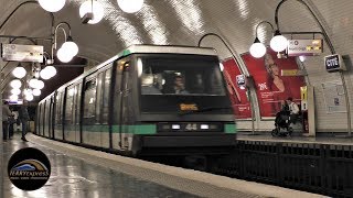 Métro de Paris  Ligne 4  Matériel MP89  Station Cité [upl. by Shewmaker]