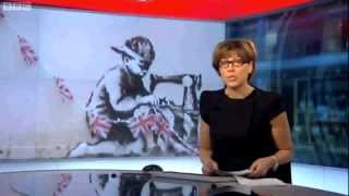 BANKSY ART WORK THEFT WOOD GREEN LONDON  BBC EVENING NEWS 24022013 [upl. by Harbison]