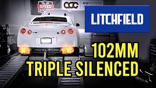 Litchfield 102mm Triple Silenced Exhaust  AMS Alpha Catless Downpipes Cold Start R35 GTR [upl. by Bakerman]