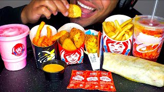 ASMR wendys vs taco bell chicken nuggets burrito frosty nacho cheese fries mukbang jerry eatingshow [upl. by Yclehc330]