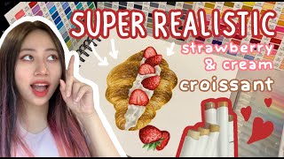 How to draw a SUPER REALISTIC strawberry and cream filled croissant 🍓🥐 Alcohol marker tutorial 💕 [upl. by Giles]