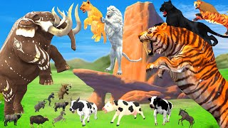 10 Mammoth Elephant Cow vs 5 Giant Tiger Wolf Lion Fight Zombie Bull Buffalo Saved by Woolly Mammoth [upl. by Allehc281]