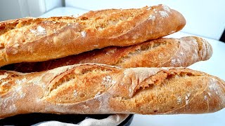 French Baguettes at Home  Easy recipe with crispy crust  NO KNEAD [upl. by Stephie]