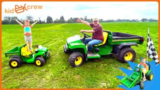 Farming race with Gator tractor truck ATV forklifts and chickens Educational  Kid Crew [upl. by Ealasaid]