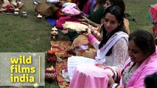 Ladies pass their thalis around in circle  Karva Chauth rituals [upl. by Jun]