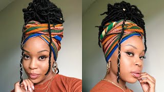 HOW TO Quick amp Easy Faux Locs Headwrap Updo [upl. by Anitsrik]