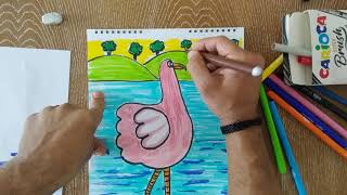 Görsel Sanatlar Dersi EtkinlikleriquotEllerle hayvan çizimleri Flamingo çiziyorumquot👍🖌️🎨 [upl. by Anitserp621]