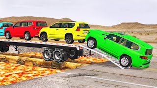 Toyota Cars vs Train  Truck Man Flatbed vs Train Beamngdrive 024 [upl. by Lowson]