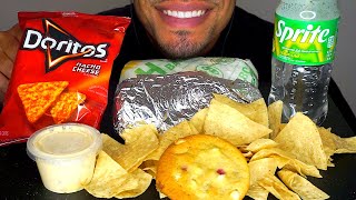 CHIPOTLE VS SUBWAY BURRITO SANDWICH CHIPS AND QUESO DORITOS EATING SOUNDS SPRITE ASMR NO TALKING [upl. by Atikkin]