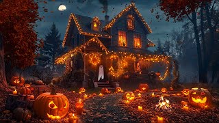 TRICK OR TREAT🎃 Halloween Haunted House Ambience  Falling Leaves Bonfire Jack O Lanterns Ghosts [upl. by Amalia]