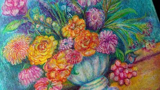 CARAN DACHE NEOCOLOR ii 84 Water Soluble Pastels  PRODUCT REVIEW  Floral Painting Demo [upl. by Kulda]