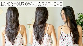 HOW I CUT amp LAYER MY HAIR AT HOME » diy long layers haircut [upl. by Ignaz]