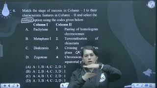 Match the stage of meiosis in Column ampndash I to their characteristic features in Column ampndash [upl. by Koser]